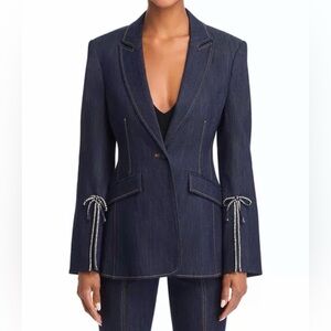 CINQ A SEPT Cheyenne Rhinestone Bow Denim Blazer